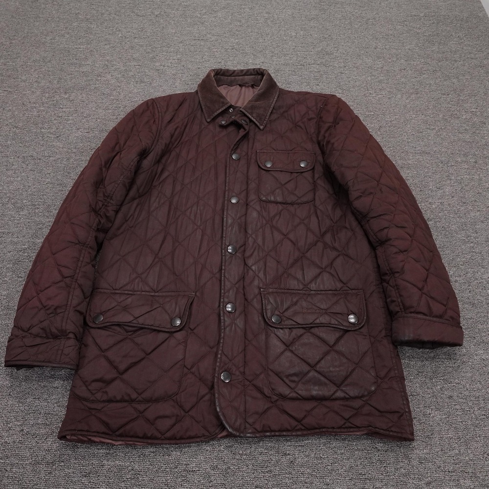 Barbour Jacket Mens Medium Brown Quilted Full Zip Corduroy Collar Outdoor Lined
